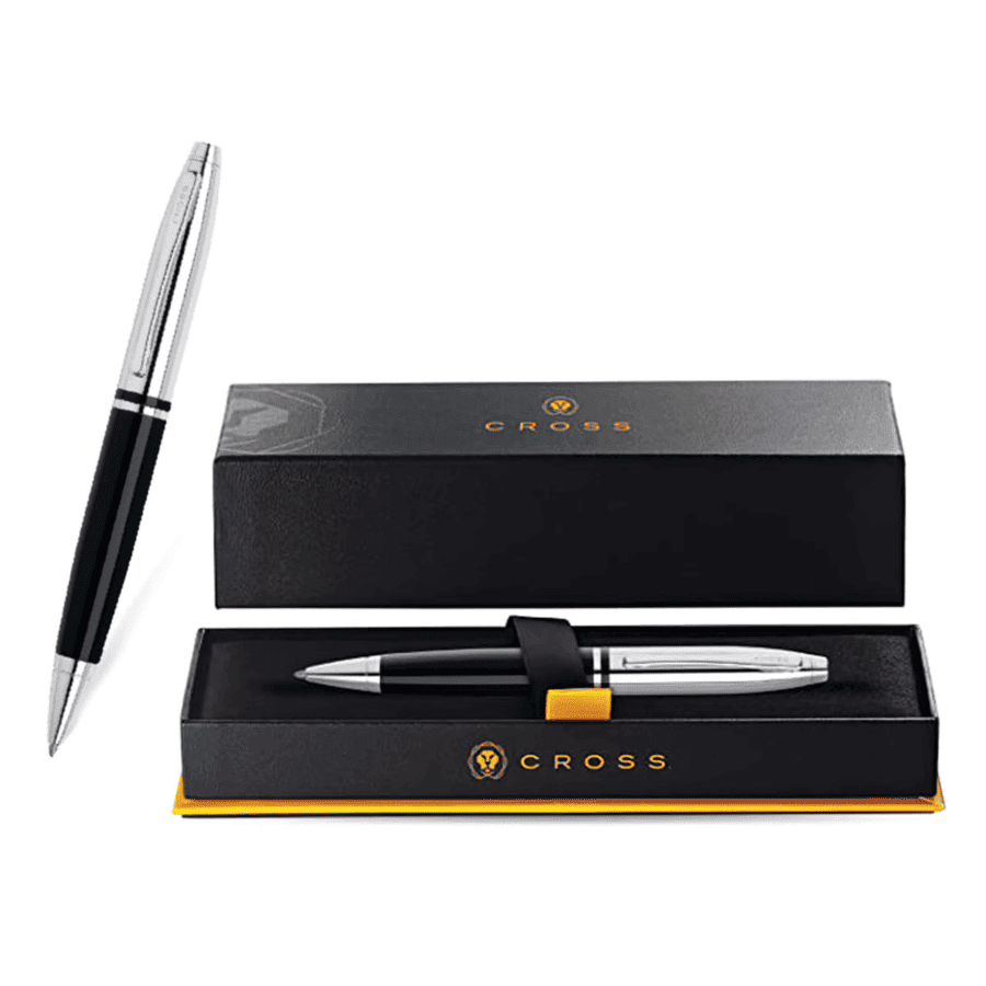 Cross Calais™ Chrome/Black Lacquer with Polished Chrome Appointments Ballpoint Pen with Blue Ink Refill