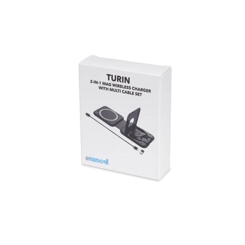 TURIN - @memorii Foldable 2-in-1 Wireless Charger and Multicable Set - Black