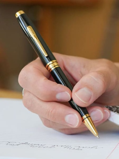 Coventry Classic Black Lacquer with Gold Tone Appointments Ballpoint Pen (Blue Ink) 