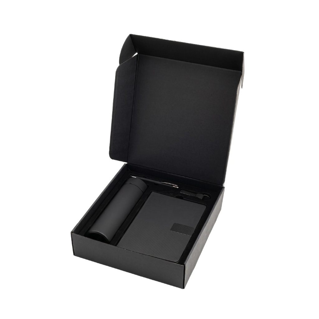 ORION SET - Giftology Set of Temperature Flask, Notebook, Pen and Keychain - Black 