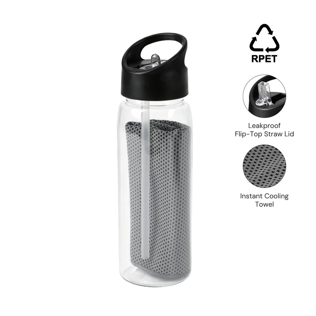 Giftology - DEVON RPET Cooling Towel in RPET Bottle 800 ml - Black