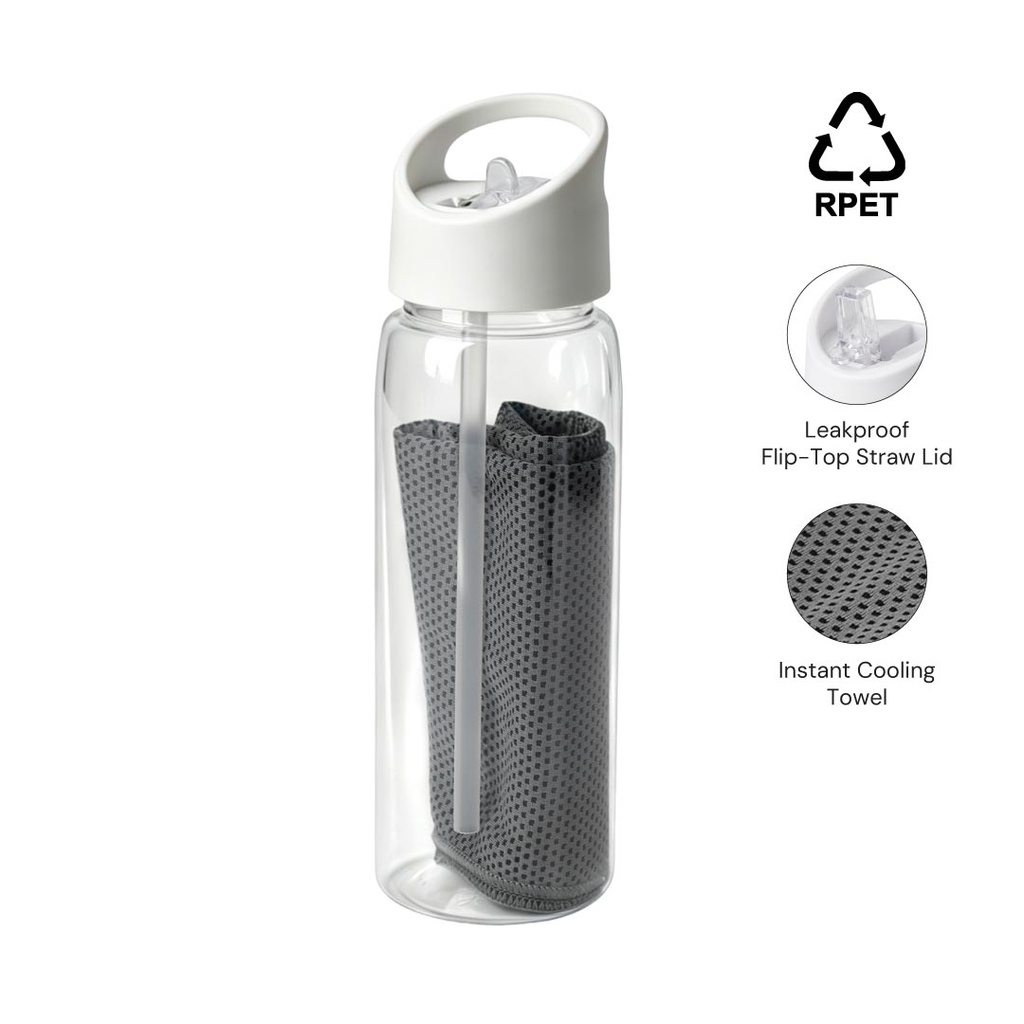 Giftology - DEVON RPET Cooling Towel in RPET Bottle 800 ml - White
