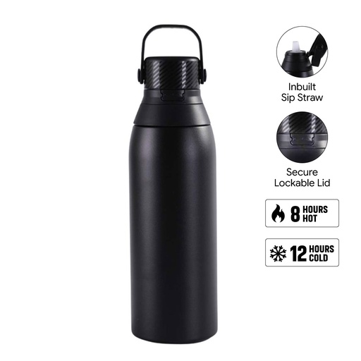 [DWHL 3268] EVORA - Hans Larsen Double Wall Stainless Steel Vacuum Bottle - 750ml - Black
